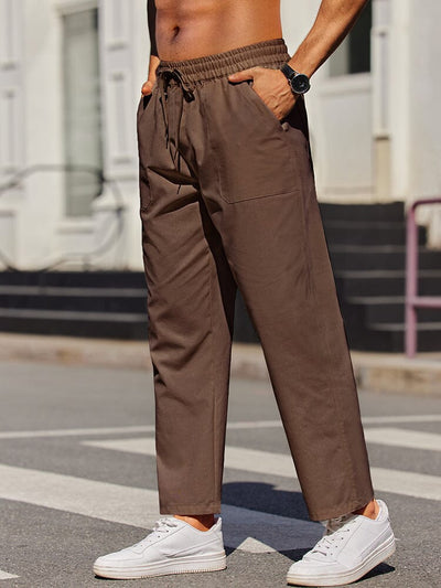 Casual Elastic Waist Linen Blend Pants (US Only) Pants coofandy Brown S 