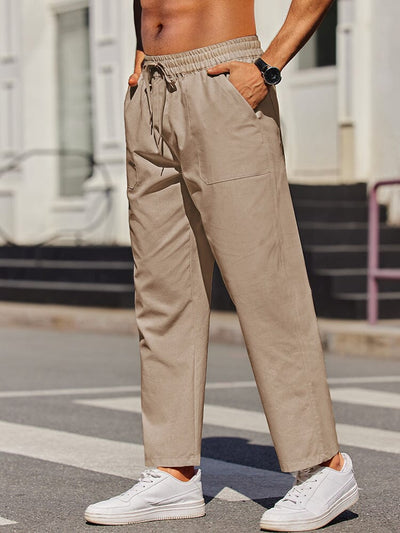 Casual Elastic Waist Linen Blend Pants (US Only) Pants coofandy Khaki S 