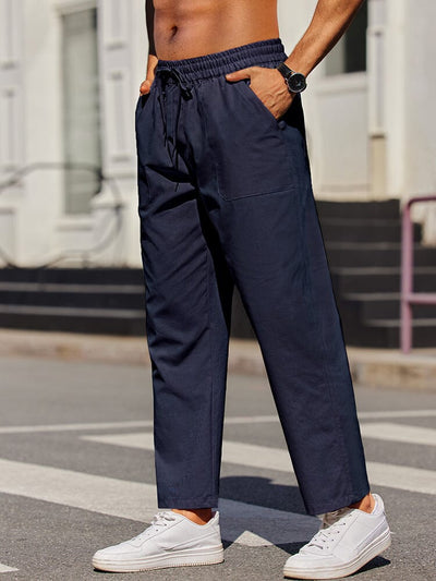 Casual Elastic Waist Linen Blend Pants (US Only) Pants coofandy Navy Blue S 