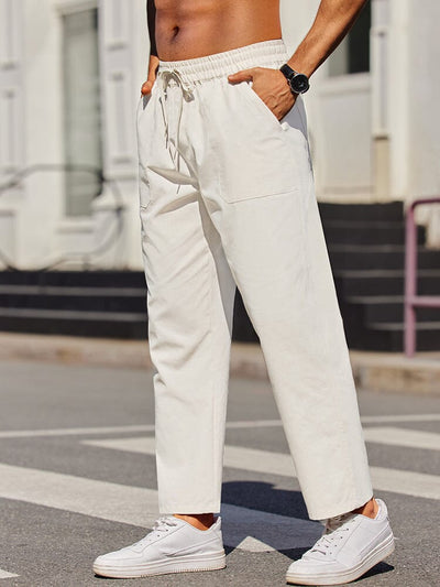 Casual Elastic Waist Linen Blend Pants (US Only) Pants coofandy White S 