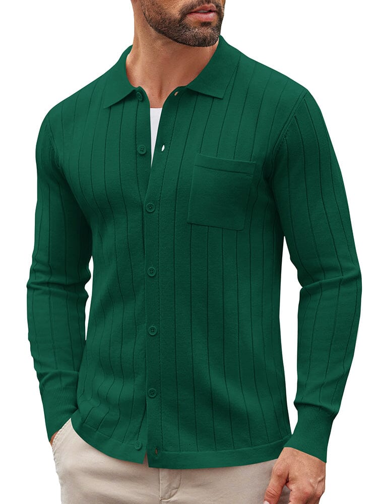 Casual Knit Ribbed Cardigan (US Only) Cardigans coofandy Green S 