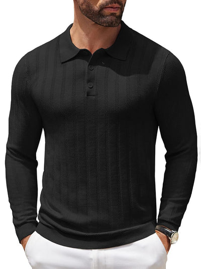 Casual Stretch Ribbed Knit Shirts (US Only) Shirts coofandy Black S 