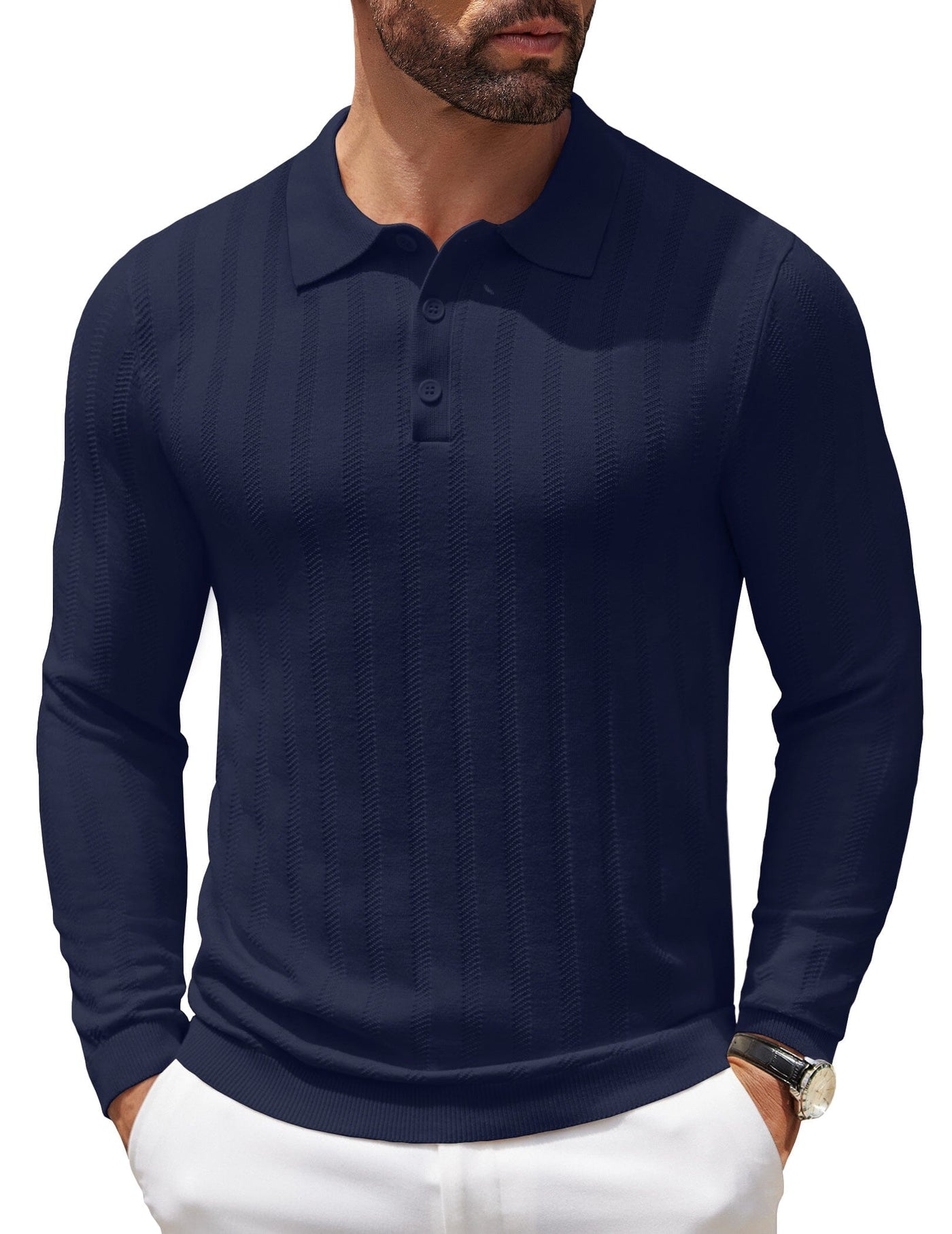 Casual Stretch Ribbed Knit Shirts (US Only) Shirts coofandy 