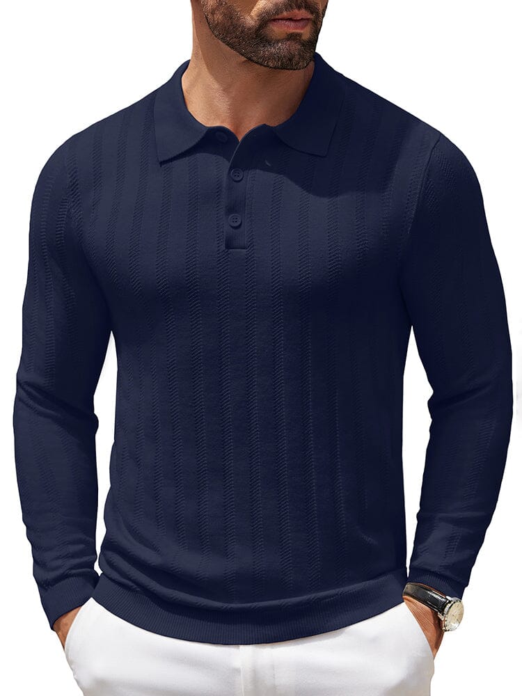 Casual Stretch Ribbed Knit Shirts (US Only) Shirts coofandy Navy Blue S 