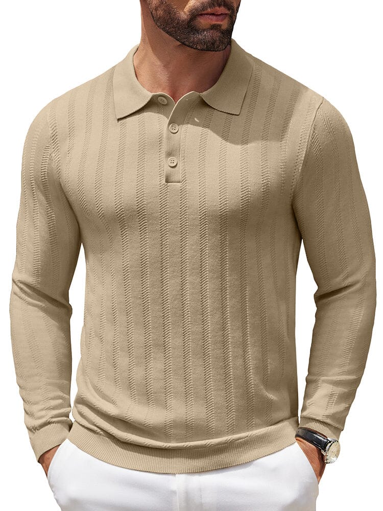 Casual Stretch Ribbed Knit Shirts (US Only) Shirts coofandy Khaki S 