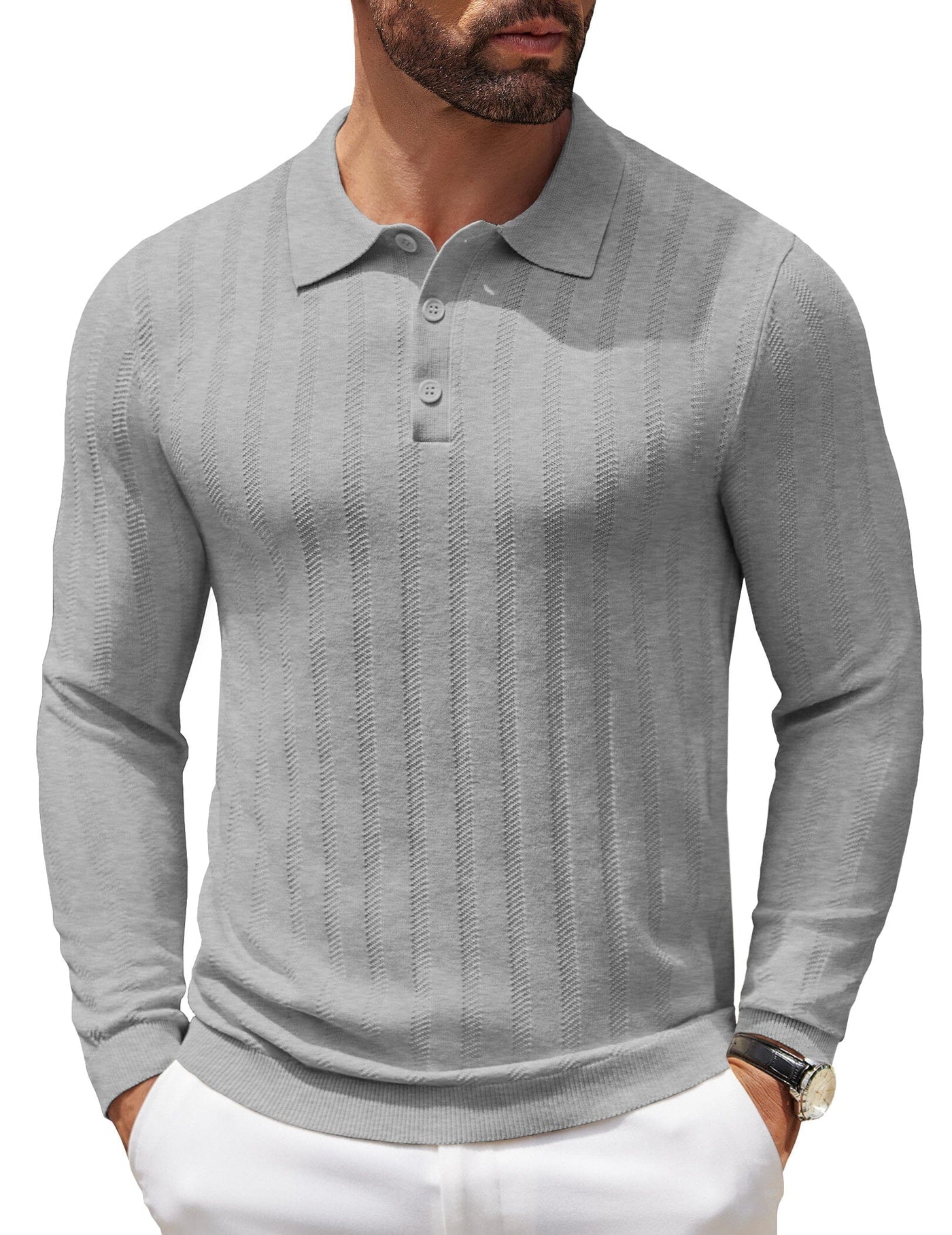 Casual Stretch Ribbed Knit Shirts (US Only) Shirts coofandy 