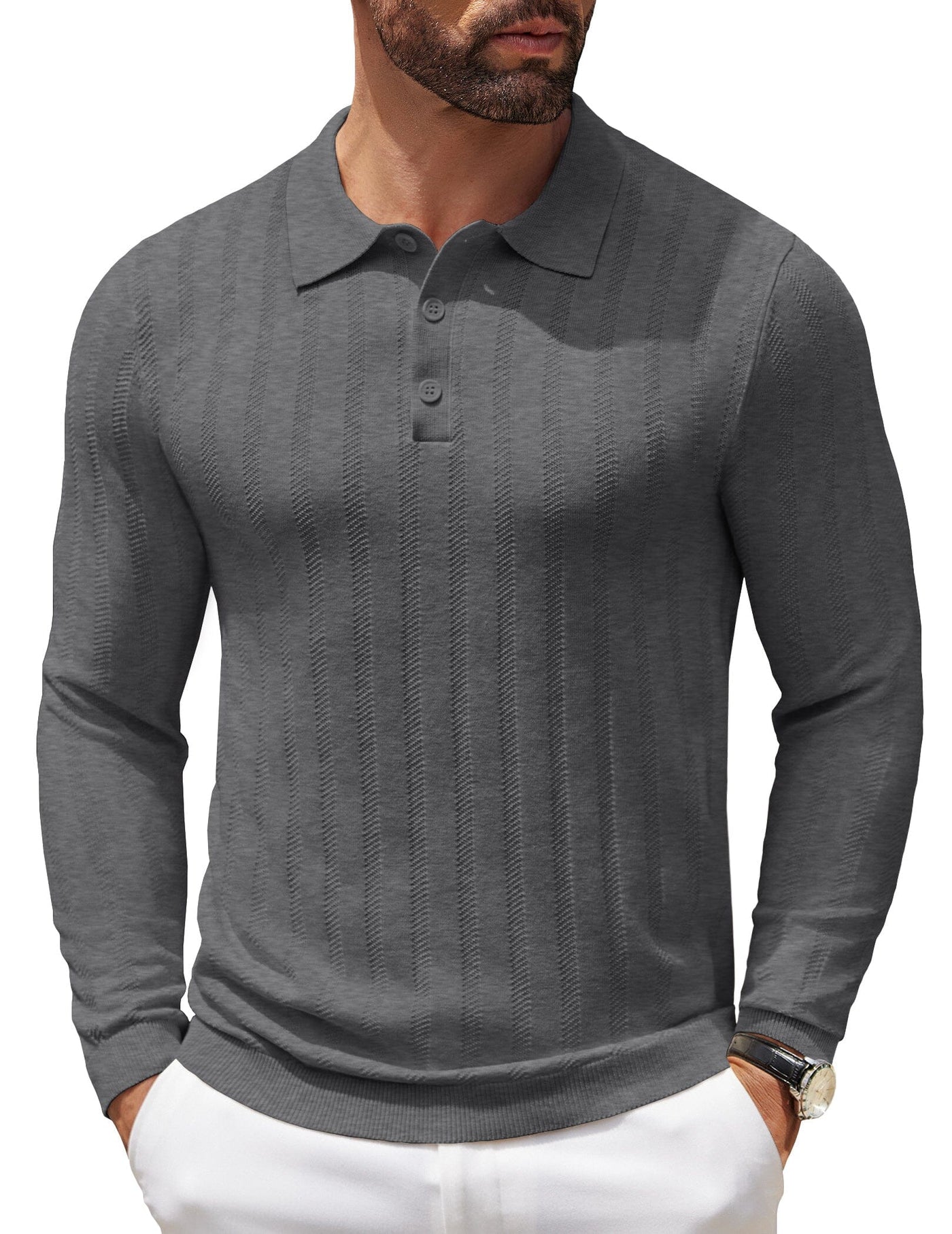 Casual Stretch Ribbed Knit Shirts (US Only) Shirts coofandy 