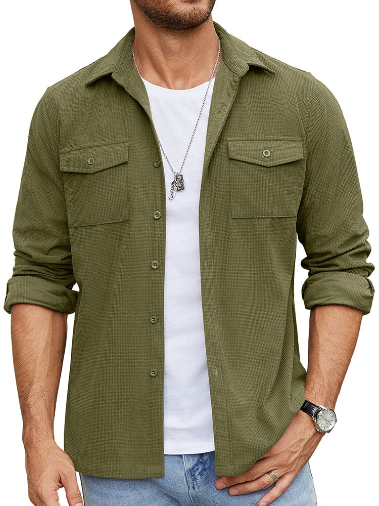 Leisure Waffle Shirt Jacket (US Only) Shirts coofandy Army Green S 