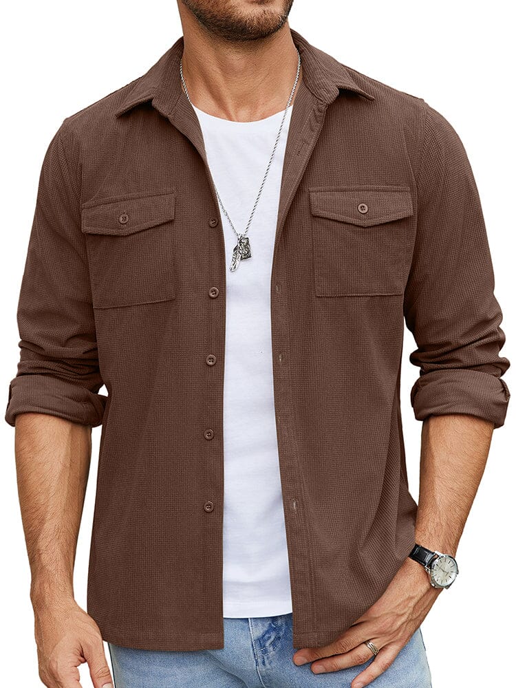 Leisure Waffle Shirt Jacket (US Only) Shirts coofandy Brown S 