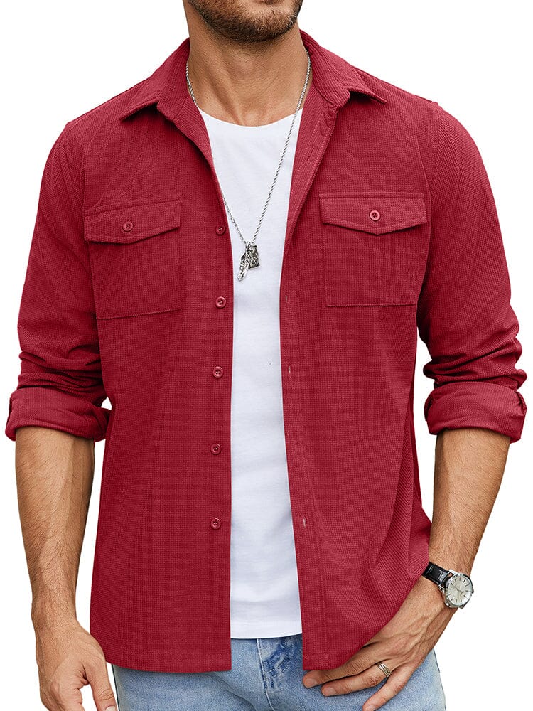 Leisure Waffle Shirt Jacket (US Only) Shirts coofandy Red S 