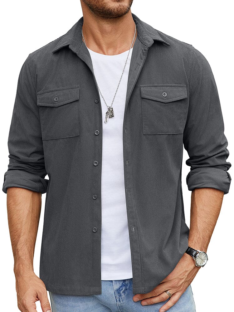 Leisure Waffle Shirt Jacket (US Only) Shirts coofandy Dark Grey S 