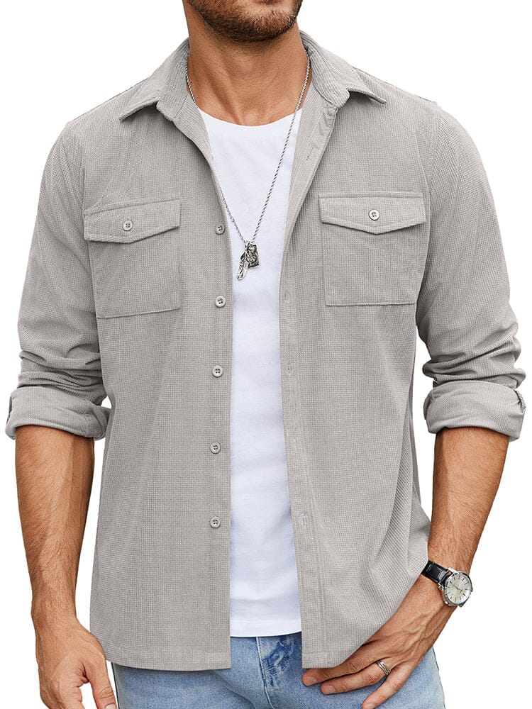 Leisure Waffle Shirt Jacket (US Only) Shirts coofandy Light Grey S 