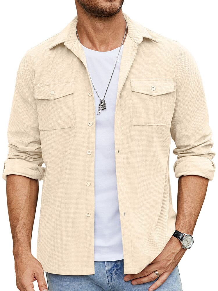 Leisure Waffle Shirt Jacket (US Only) Shirts coofandy Beige S 