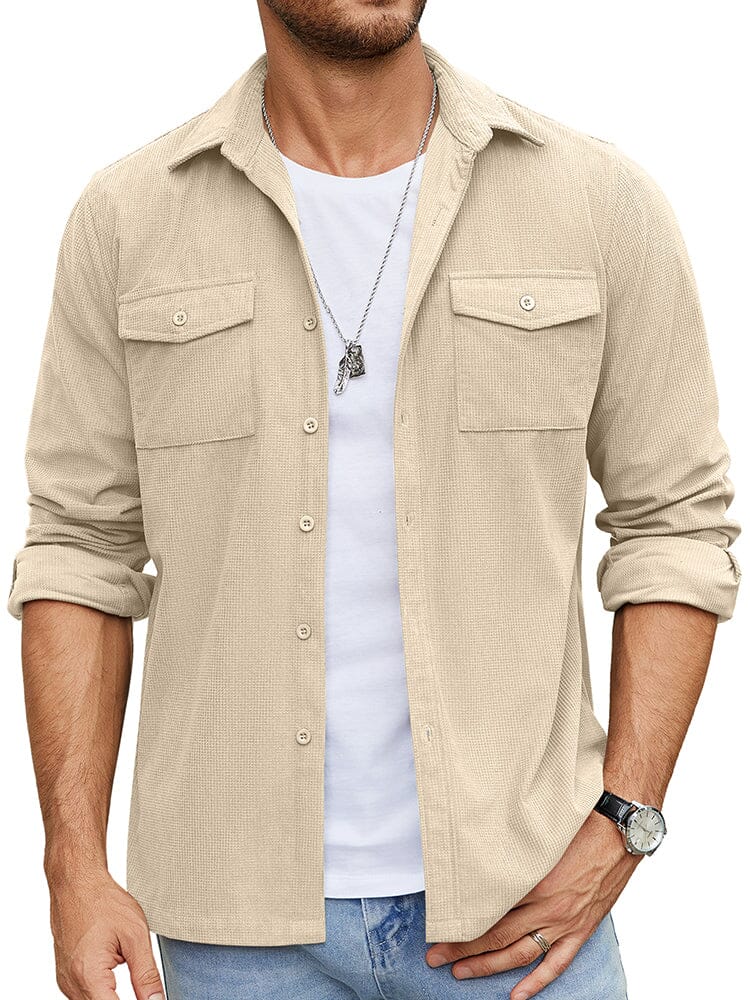 Leisure Waffle Shirt Jacket (US Only) Shirts coofandy Light Khaki S 