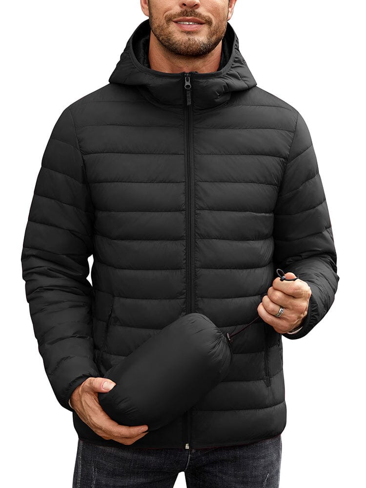 Packable Puffer Jacket with Hood (US Only) Jackets coofandy Black S 