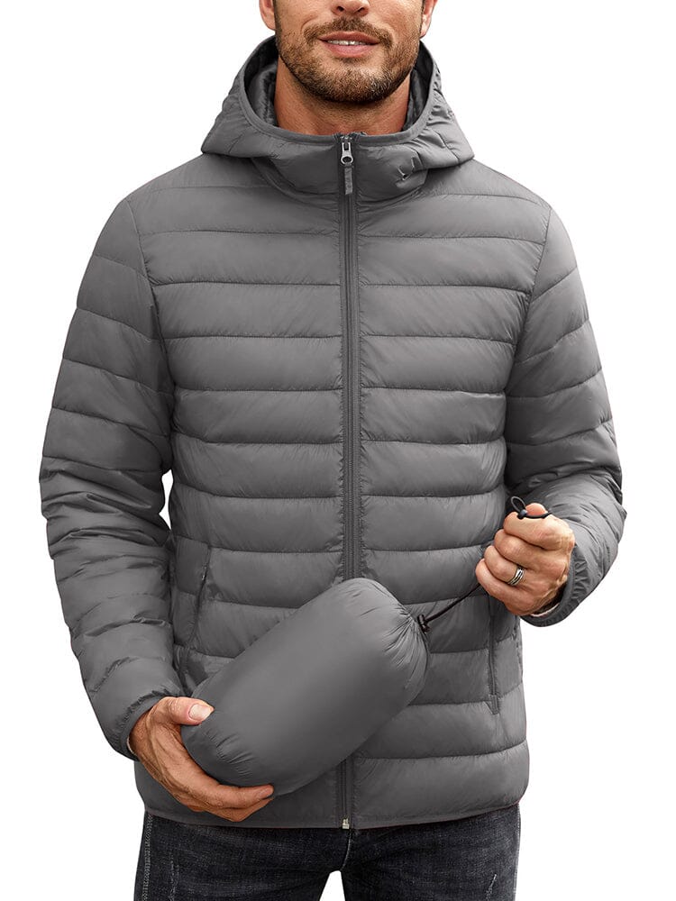 Packable Puffer Jacket with Hood (US Only) Jackets coofandy Grey S 