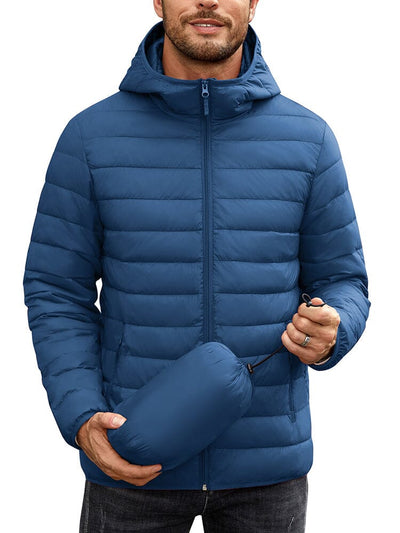 Packable Puffer Jacket with Hood (US Only) Jackets coofandy Denim Blue S 