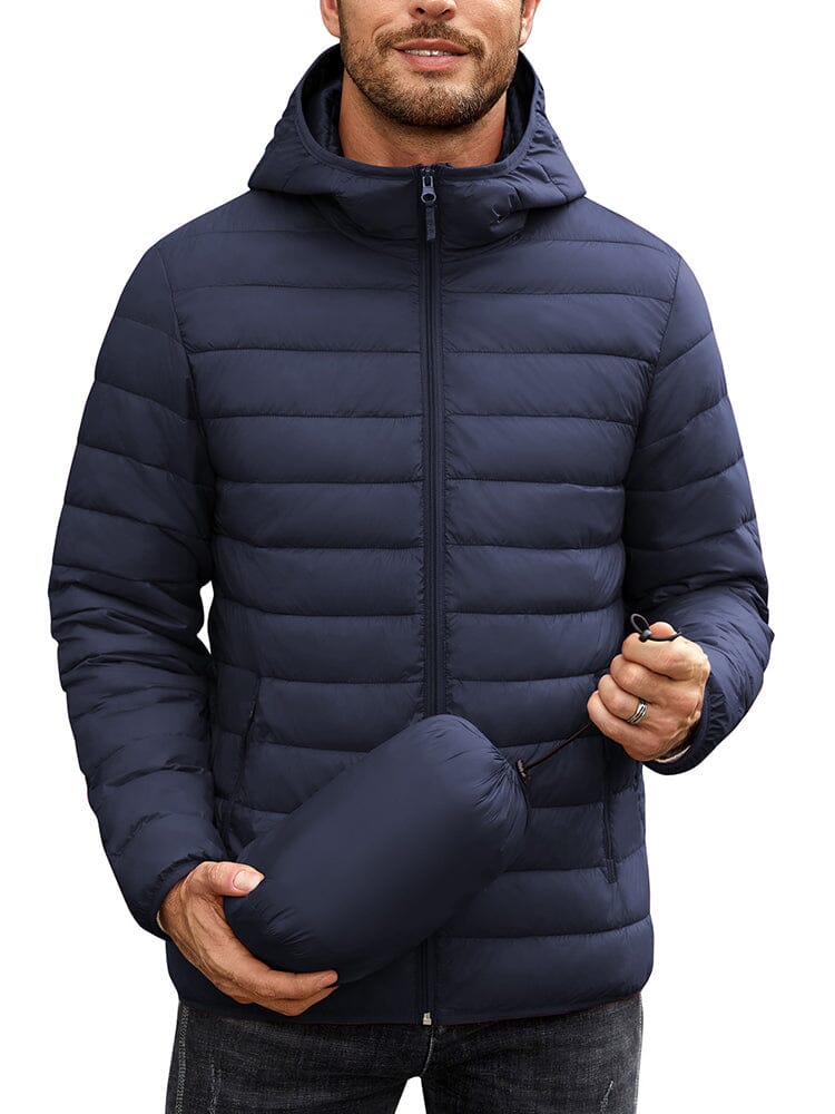 Packable Puffer Jacket with Hood (US Only) Jackets coofandy Navy Blue S 