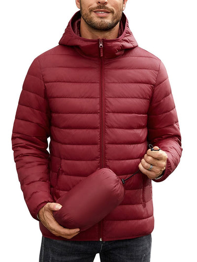 Packable Puffer Jacket with Hood (US Only) Jackets coofandy Red S 