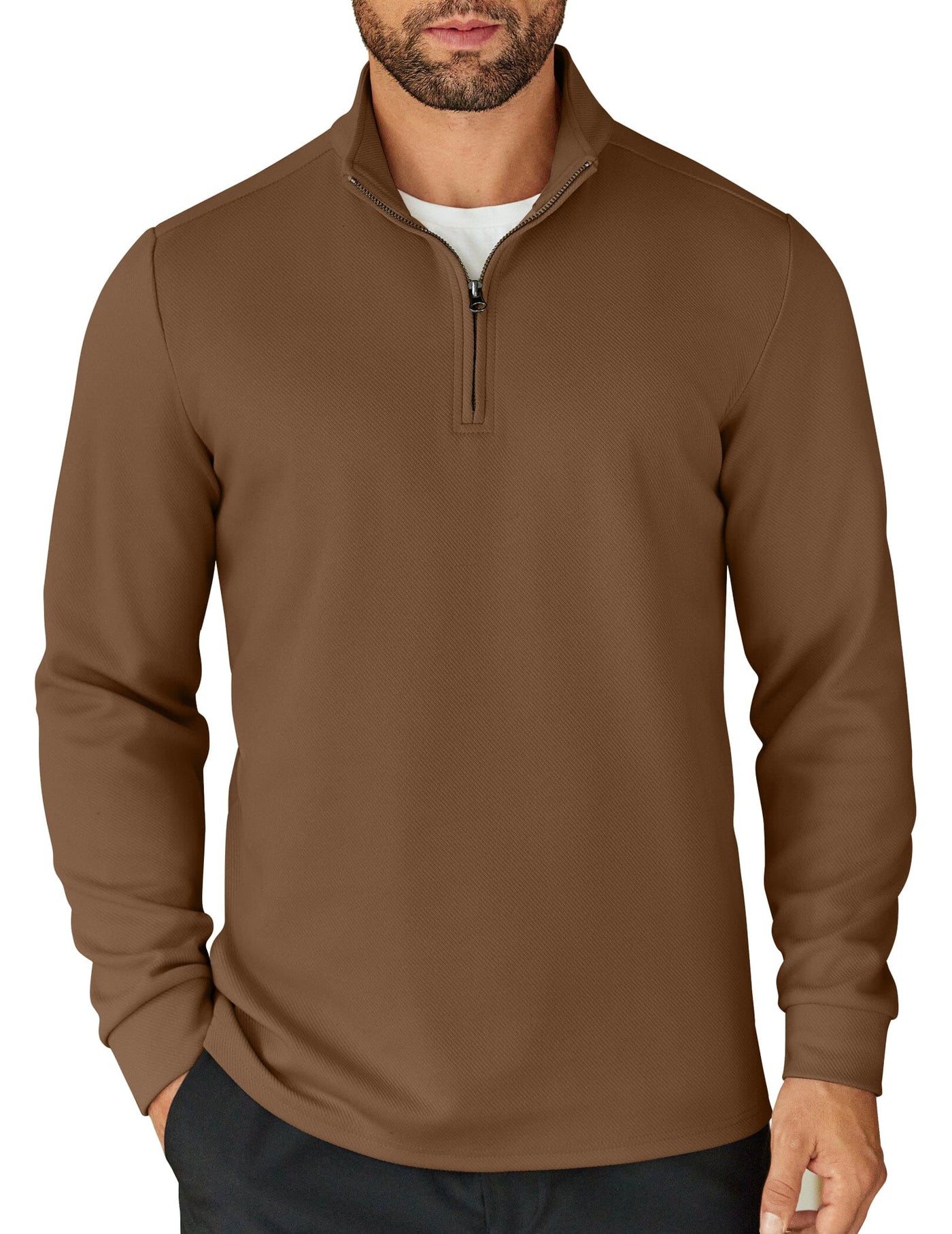 Casual Quarter Zip Sweatshirt (US Only) Shirts coofandy Brown S 