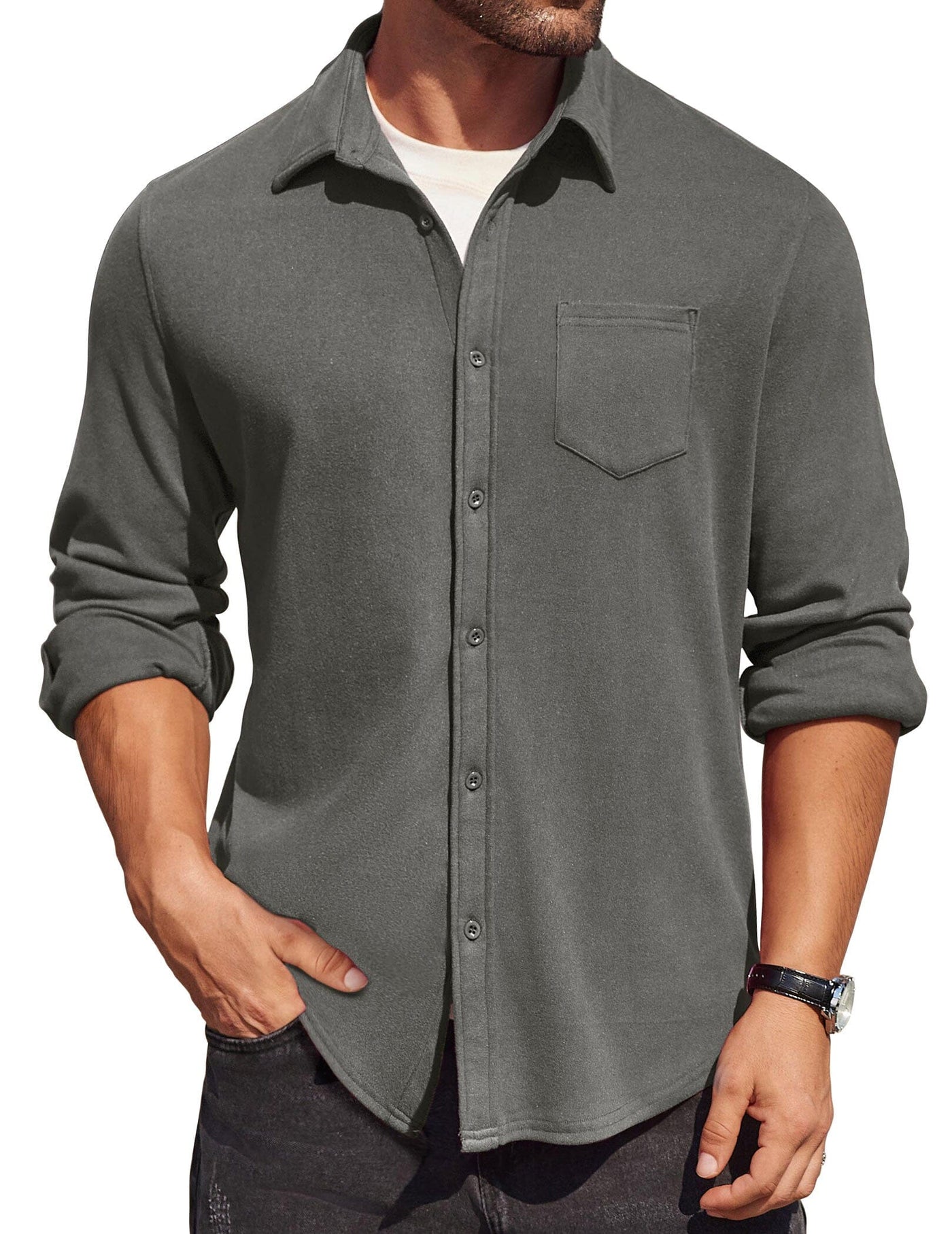 Classic Simple Shirt Jacket (US Only) Shirts coofandy Dark Grey S 