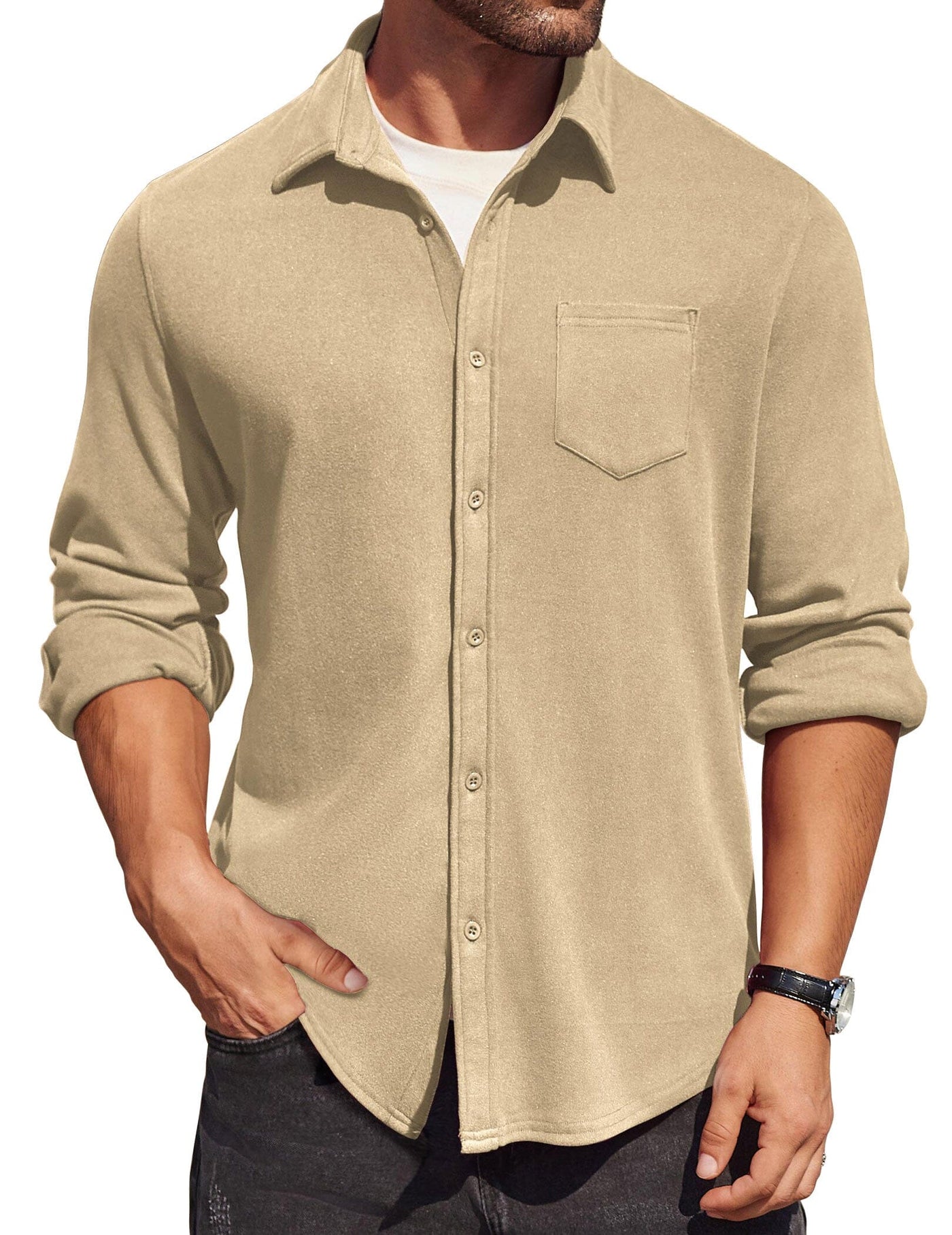 Classic Simple Shirt Jacket (US Only) Shirts coofandy Khaki S 