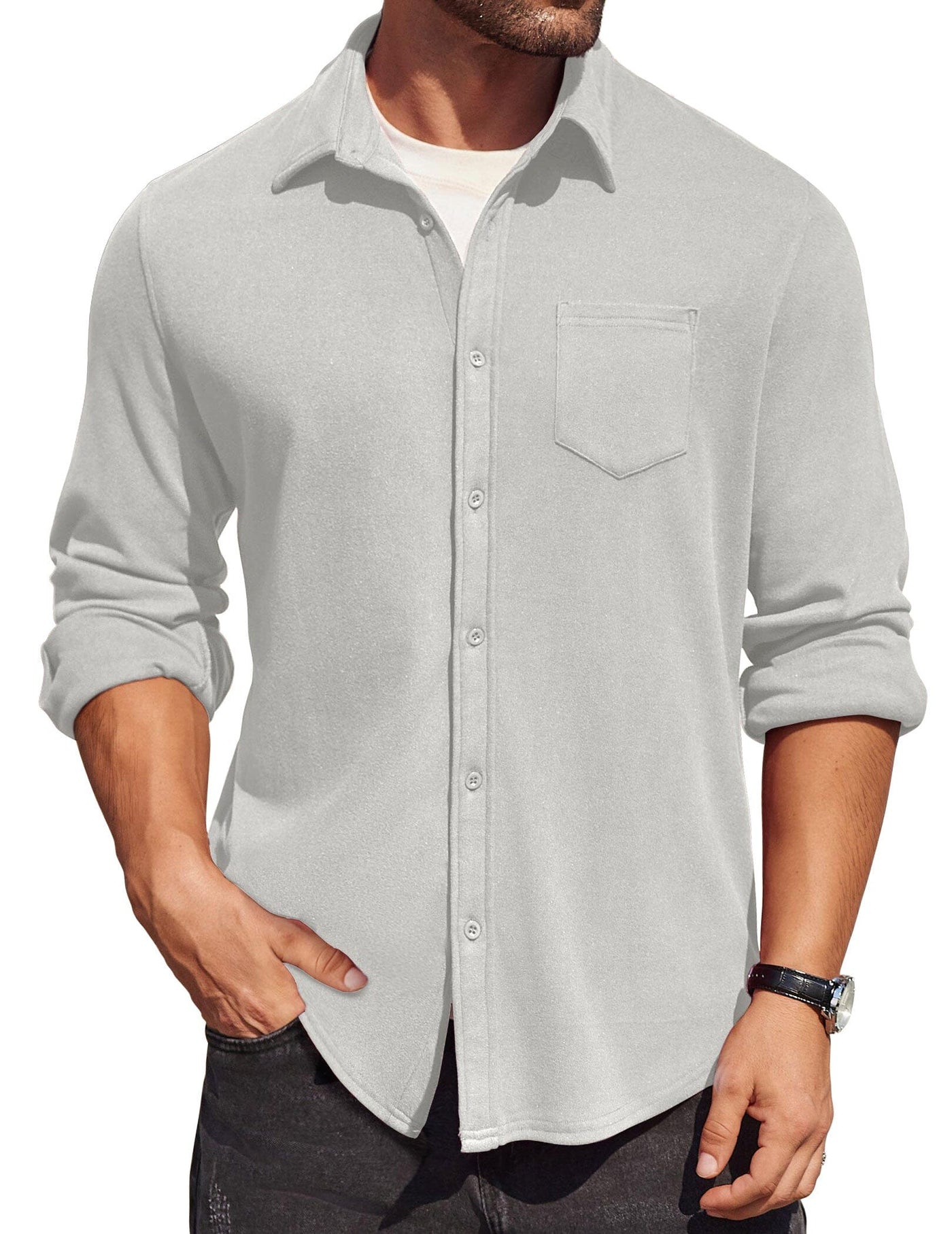 Classic Simple Shirt Jacket (US Only) Shirts coofandy Light Grey S 