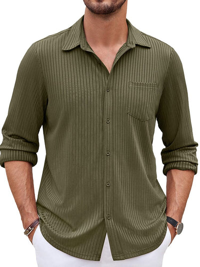 Casual Pit-stripe Stretch Shirt (US Only) Shirts coofandy Army Green S 