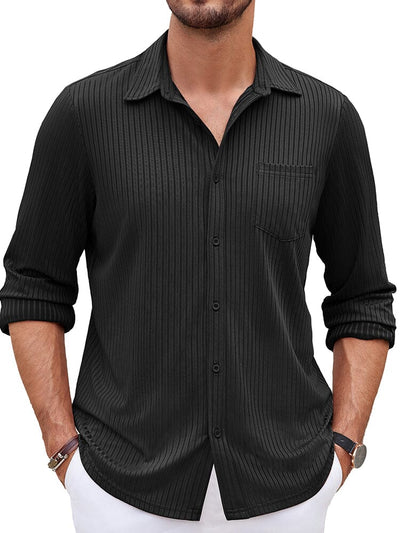 Casual Pit-stripe Stretch Shirt (US Only) Shirts coofandy Black S 