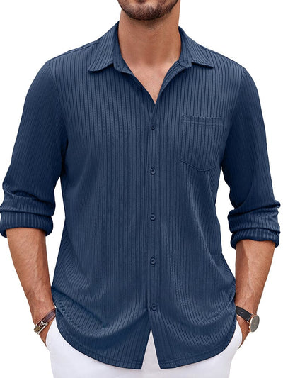 Casual Pit-stripe Stretch Shirt (US Only) Shirts coofandy Navy Blue S 