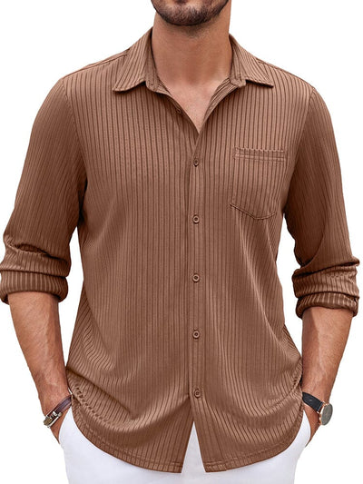 Casual Pit-stripe Stretch Shirt (US Only) Shirts coofandy Brown S 