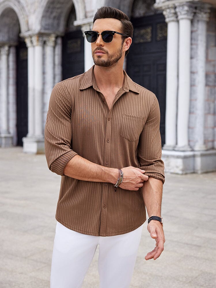 Casual Pit-stripe Stretch Shirt (US Only) Shirts coofandy 