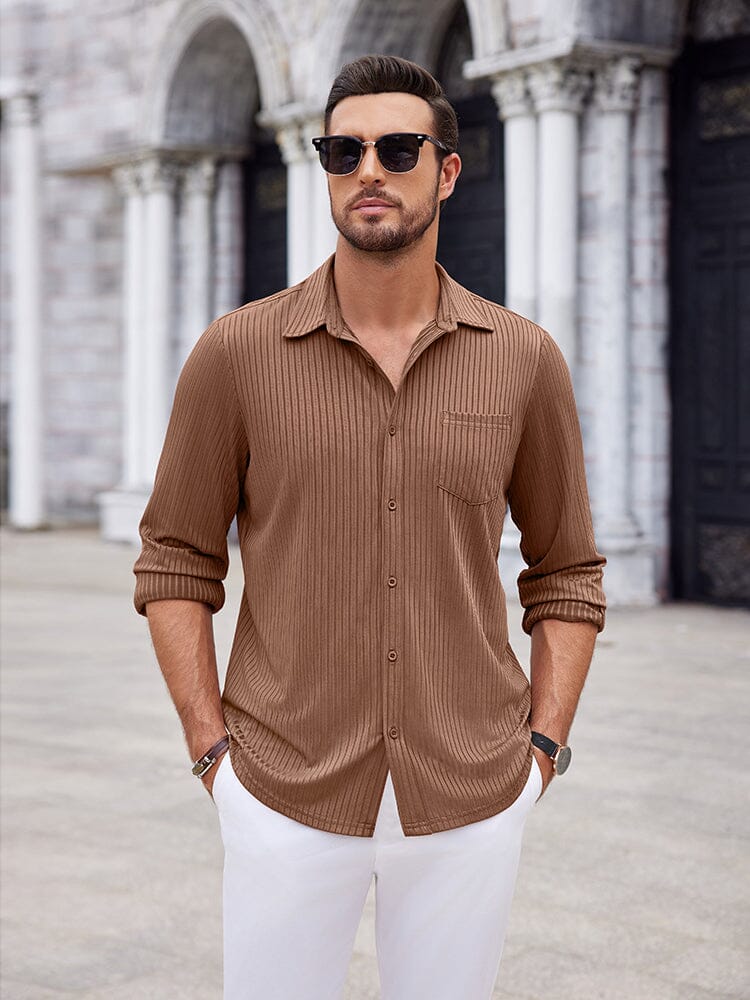 Casual Pit-stripe Stretch Shirt (US Only) Shirts coofandy 