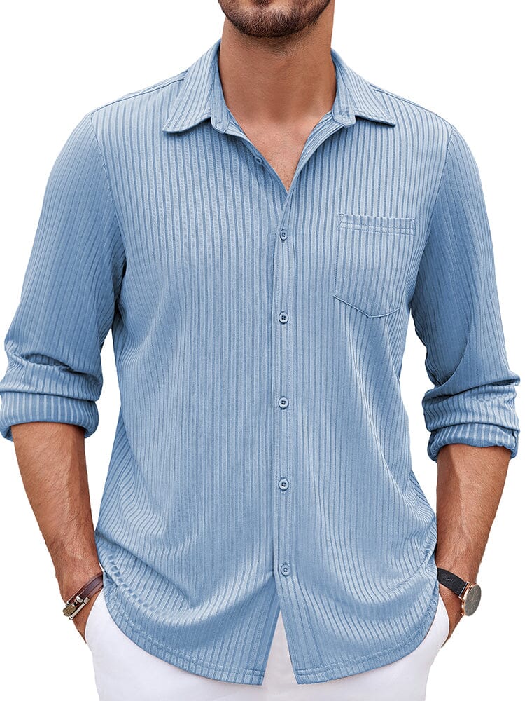 Casual Pit-stripe Stretch Shirt (US Only) Shirts coofandy Clear Blue S 