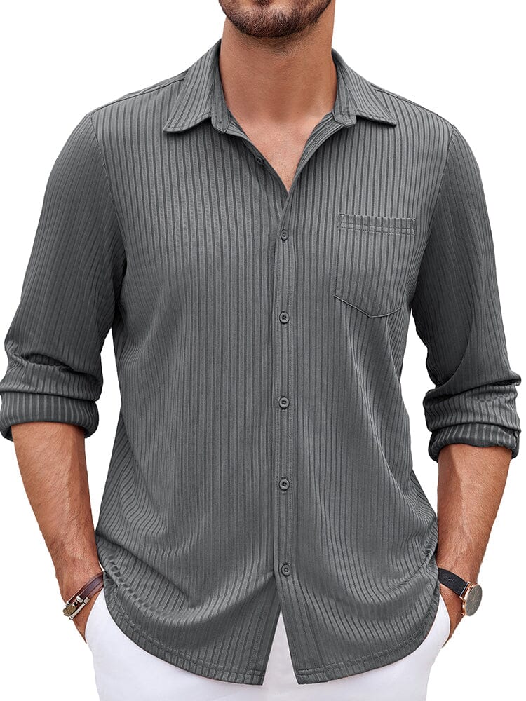 Casual Pit-stripe Stretch Shirt (US Only) Shirts coofandy Dark Grey S 