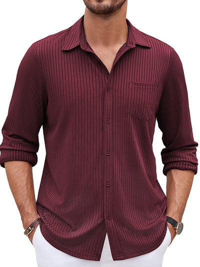 Casual Pit-stripe Stretch Shirt (US Only) Shirts coofandy Wine Red S 