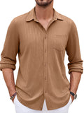 Casual Pit-stripe Stretch Shirt (US Only) Shirts coofandy Khaki S 