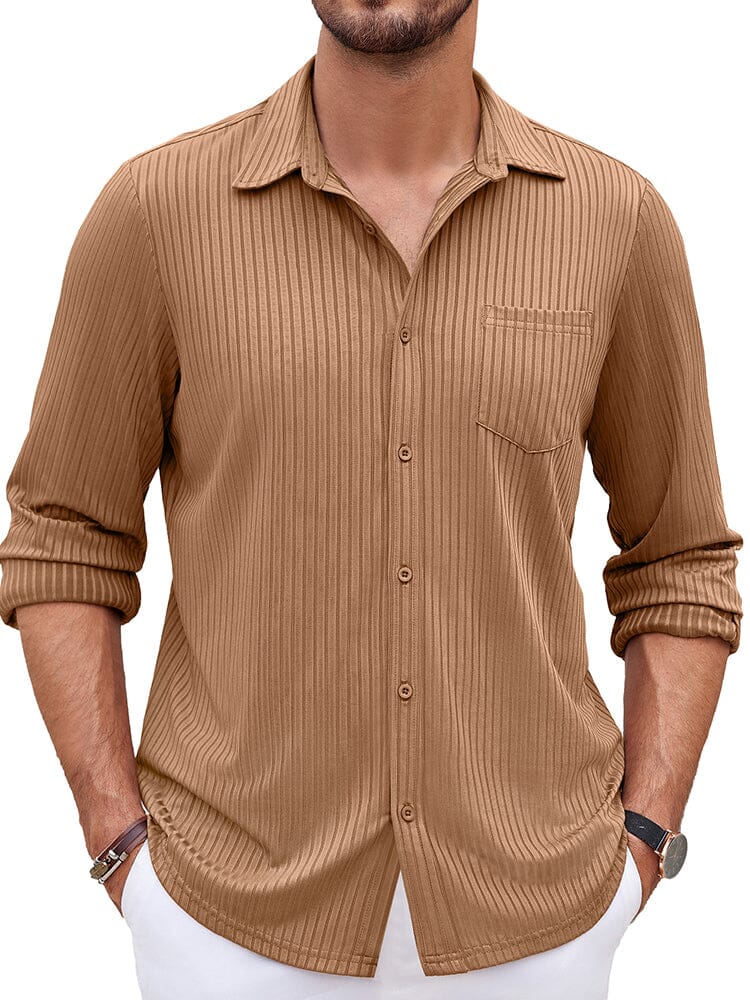 Casual Pit-stripe Stretch Shirt (US Only) Shirts coofandy Khaki S 