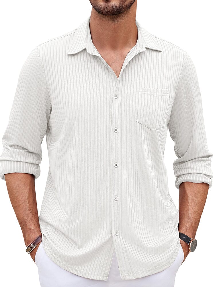 Casual Pit-stripe Stretch Shirt (US Only) Shirts coofandy White S 