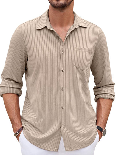 Casual Pit-stripe Stretch Shirt (US Only) Shirts coofandy Beige S 