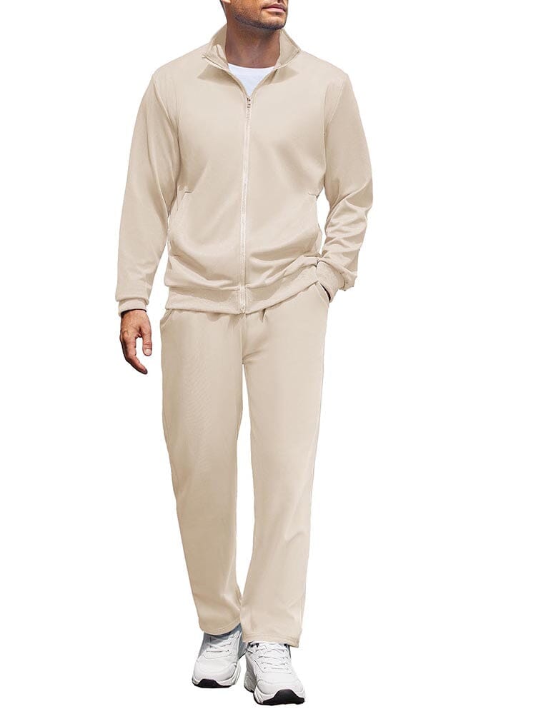 Casual Full Zip Tracksuit Set (US Only) Sports Set coofandy Beige S 