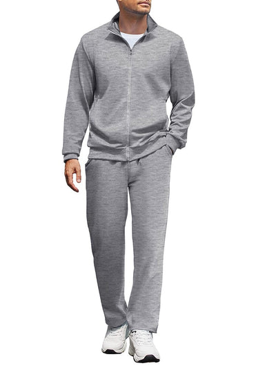 Casual Full Zip Tracksuit Set (US Only) Sports Set coofandy Light Grey S 