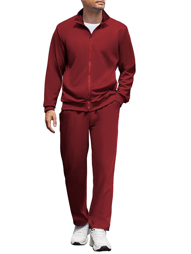 Casual Full Zip Tracksuit Set (US Only) Sports Set coofandy Wine Red S 