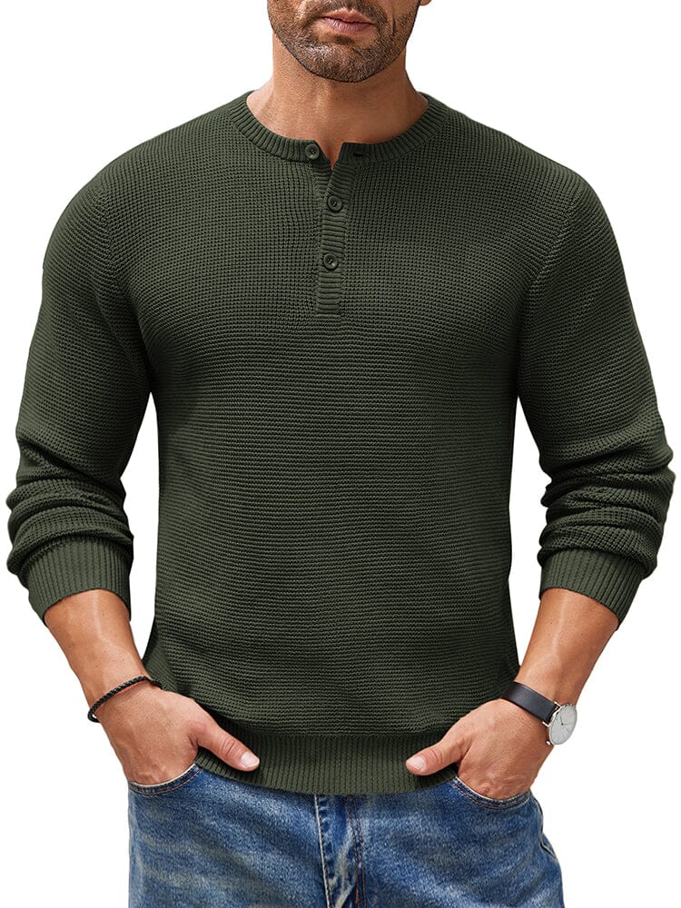 Casual Waffle Texture Henley Sweater (US Only) Sweater coofandy Army Green S 