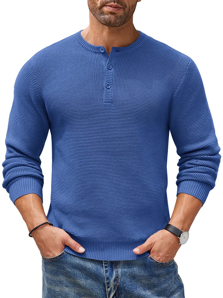 Casual Waffle Texture Henley Sweater (US Only) Sweater coofandy Blue S 