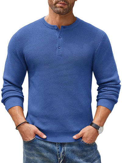 Casual Waffle Texture Henley Sweater (US Only) Sweater coofandy Blue S 