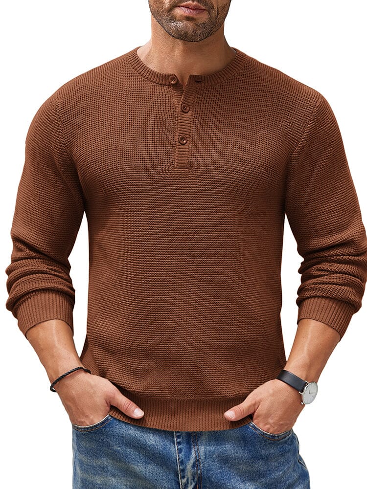 Casual Waffle Texture Henley Sweater (US Only) Sweater coofandy Brown S 