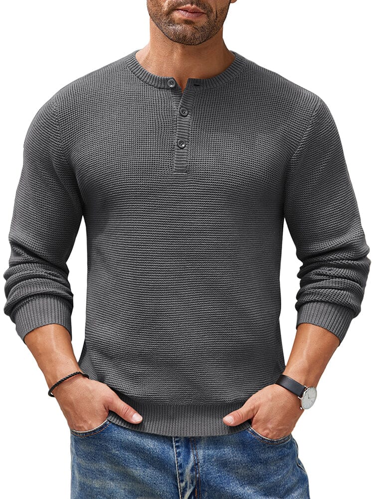 Casual Waffle Texture Henley Sweater (US Only) Sweater coofandy Dark Grey S 