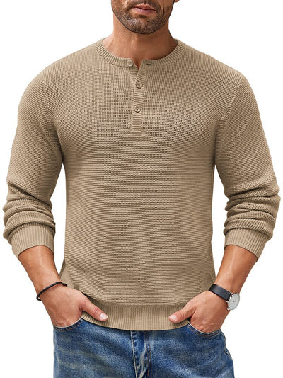 Casual Waffle Texture Henley Sweater (US Only) Sweater coofandy Khaki S 