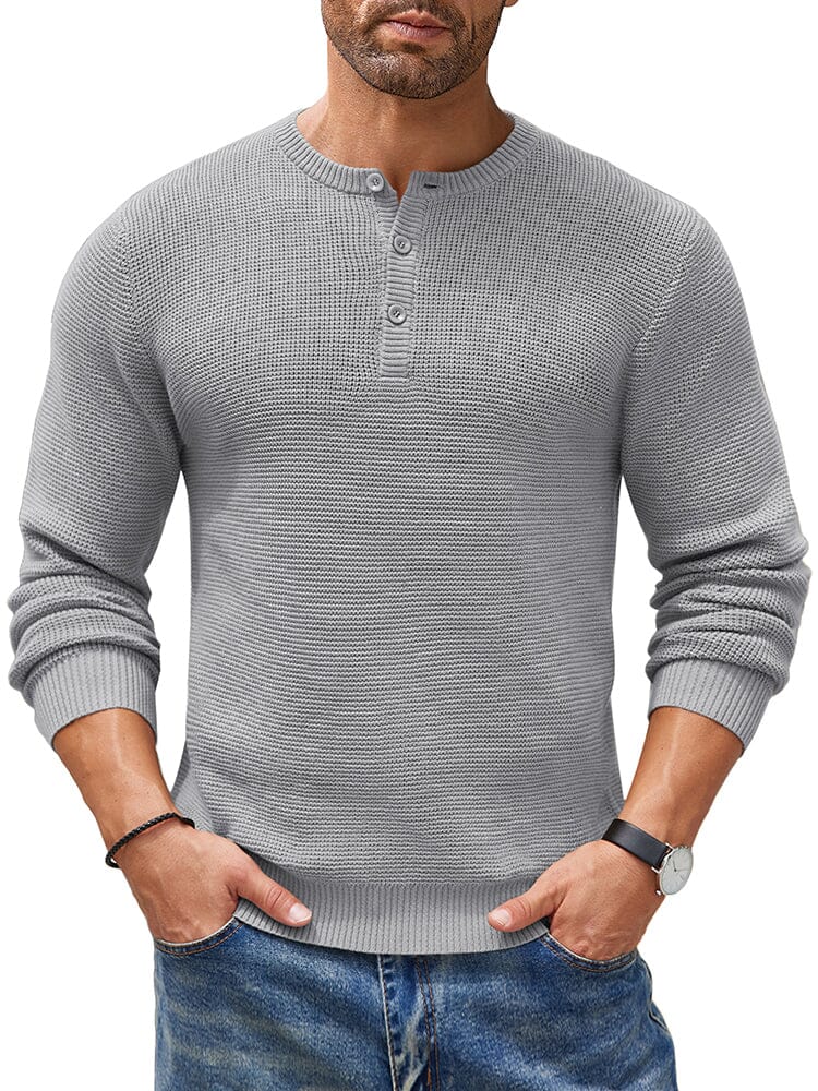 Casual Waffle Texture Henley Sweater (US Only) Sweater coofandy Light Grey S 